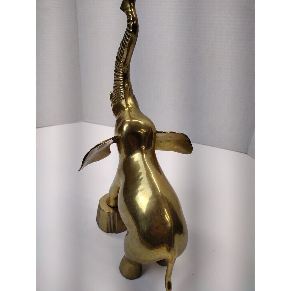 Vintage Brass Circus Elephant Statue African Elephant Trunk Up Good Luck - Picture 4 of 7